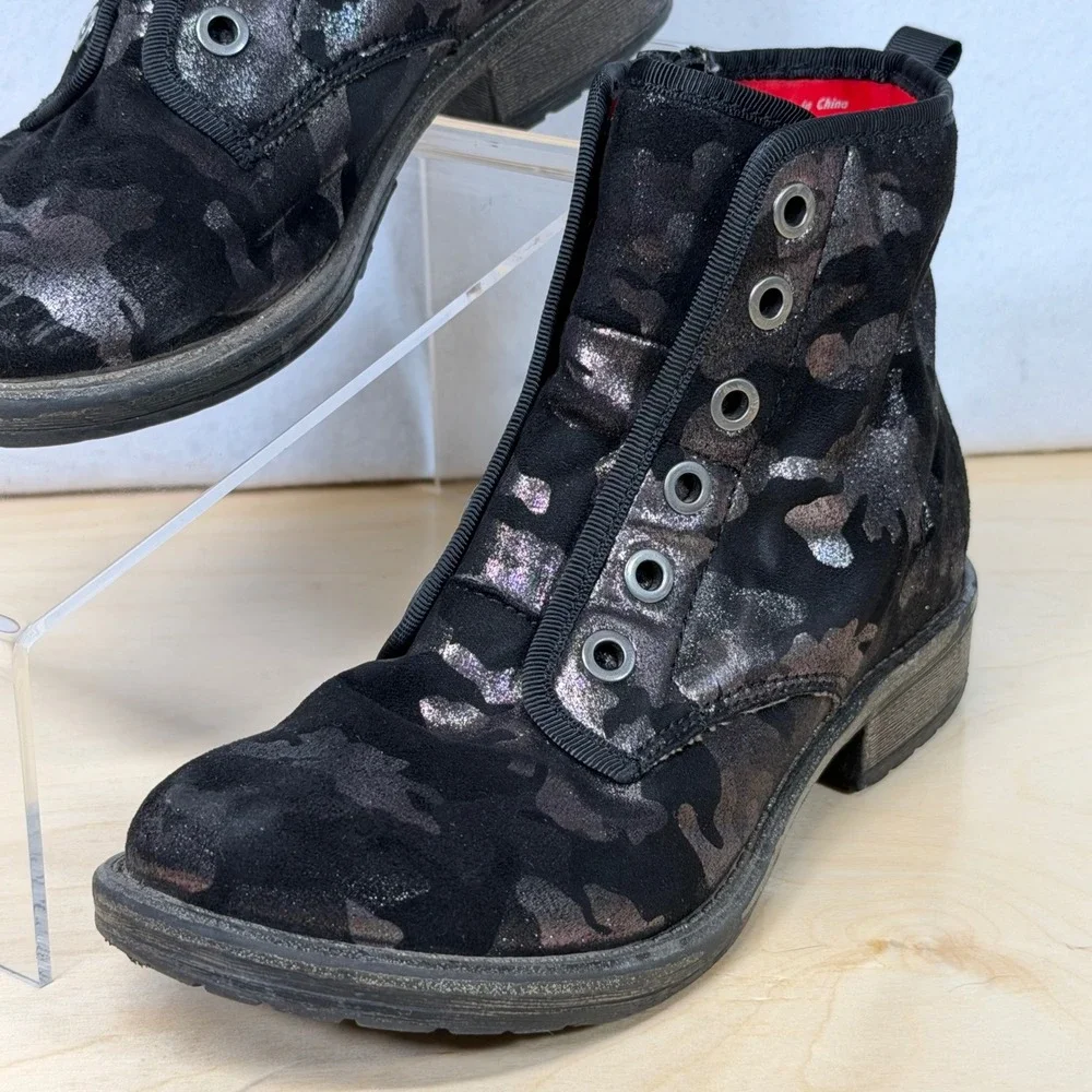 Dolce Vita Black Camo‎ Metallic Suede Ankle Boots Side Zip Girls Kids Size 2